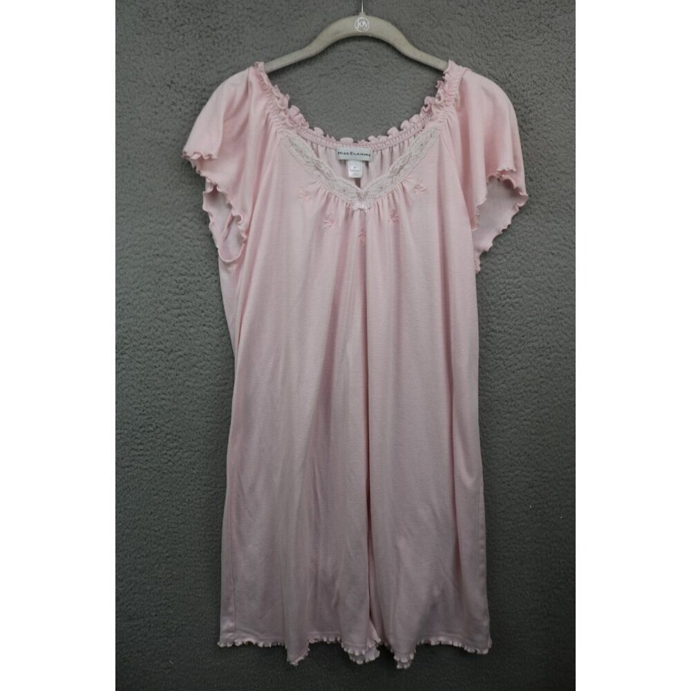 Miss Elaine Short Flutter Sleeve Pajama Gown-Medium-Lace-Embroidered-Classic